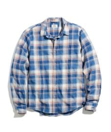 Classic Fit Long Sleeve Selvage Shirt in WhiteBlueRed Plaid Marine Layer at Marine Layer